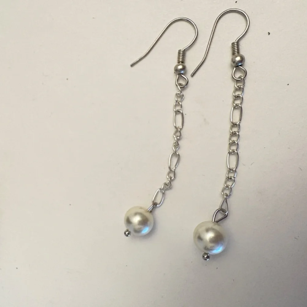 Silver and Pearl Dangle Earrings 2 inch drop handmade hook earring